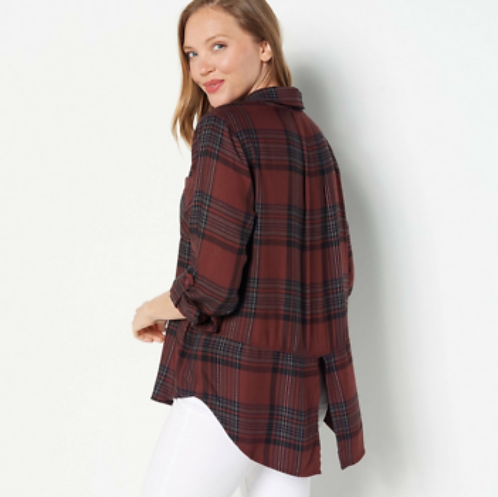 SIDE STITCH BUTTON SHIRT CINNAMON RED PLAID Size XS NWOT
